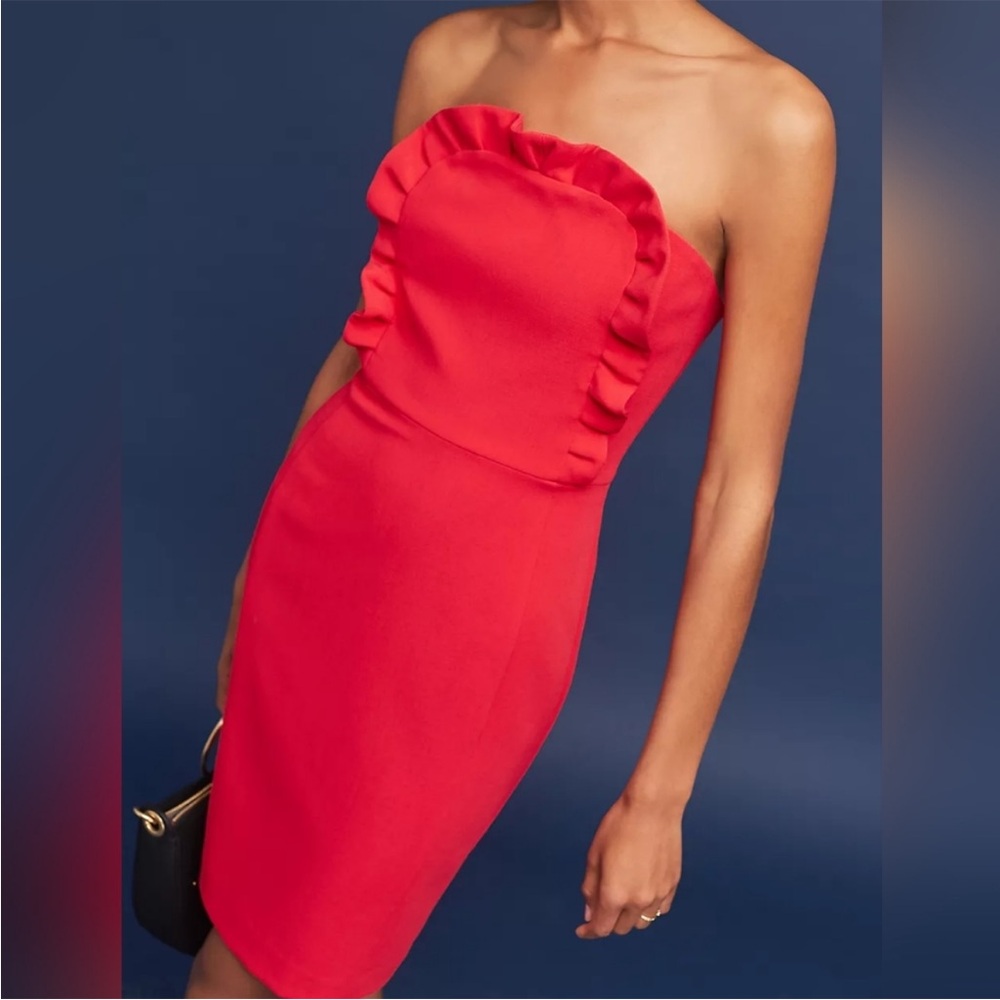 Black Halo Valerie Red Ruffled
Strapless Dress